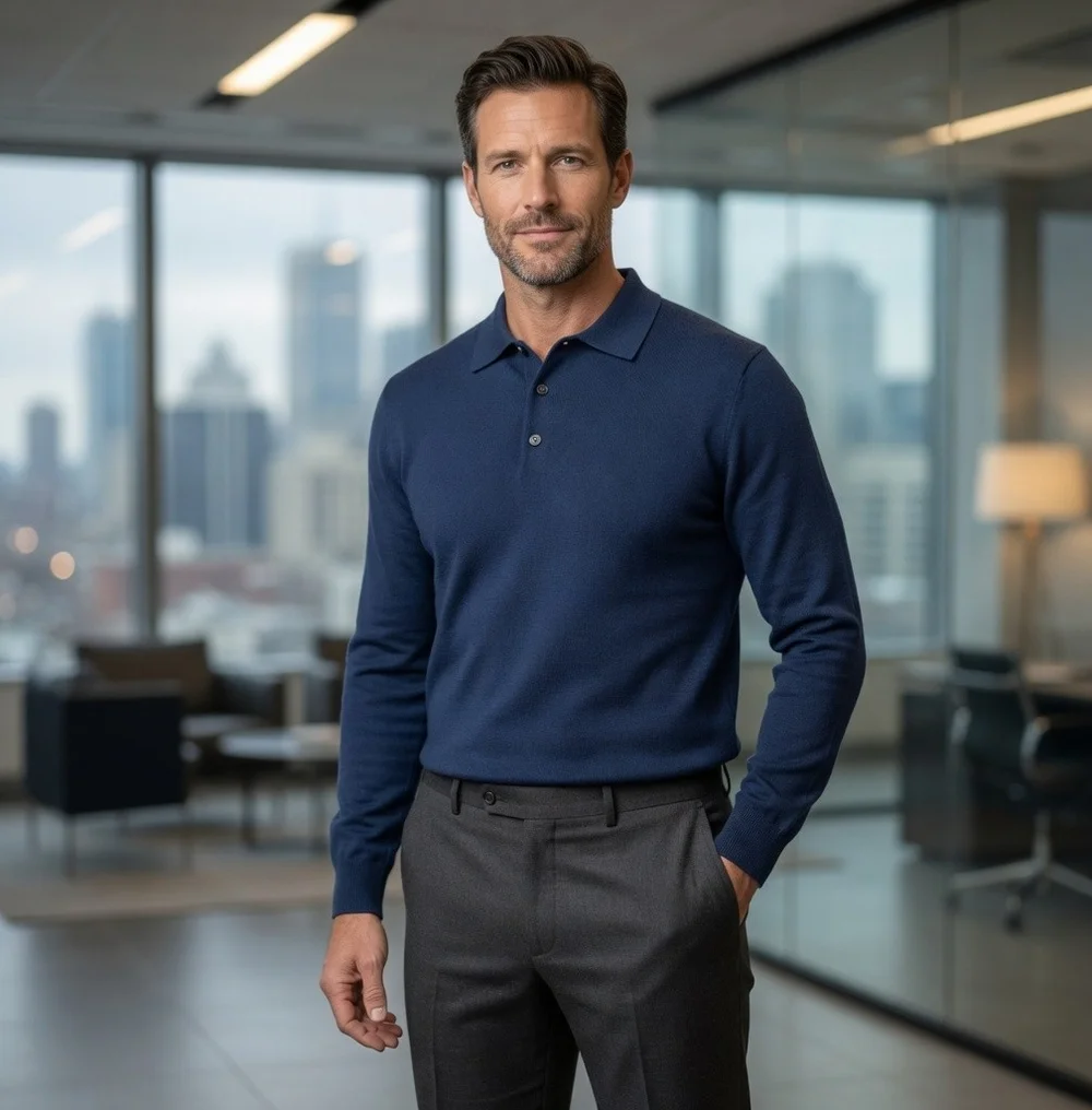Joseph & Lyman Mens M Blue Italian Merino Wool Knitted Polo Sweater VG - Picture 3 of 8